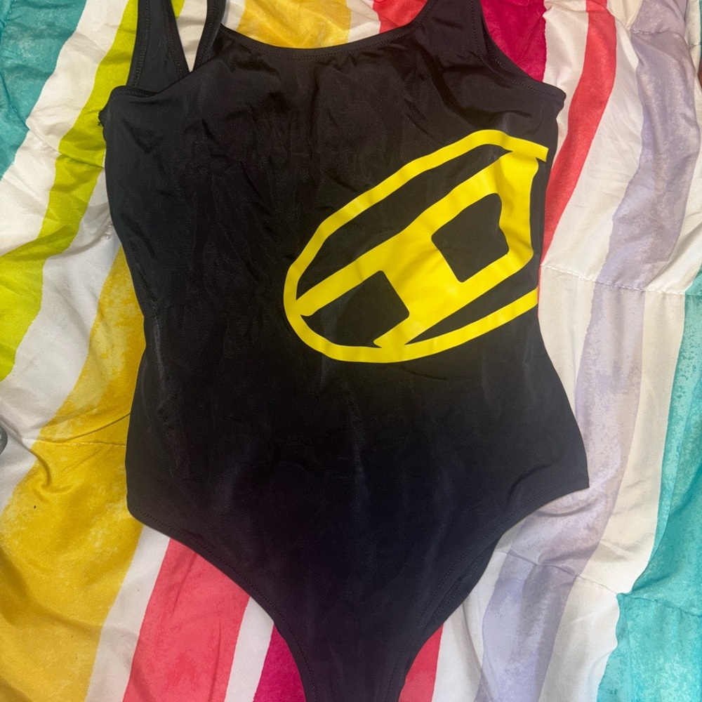 Black and Yellow Logo Swimsuit